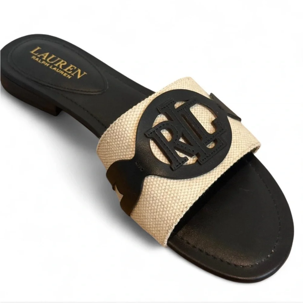 Ralph Lauren Alegra Canvas & Leather Slide Sandal 8.5 - Picture 7 of 8